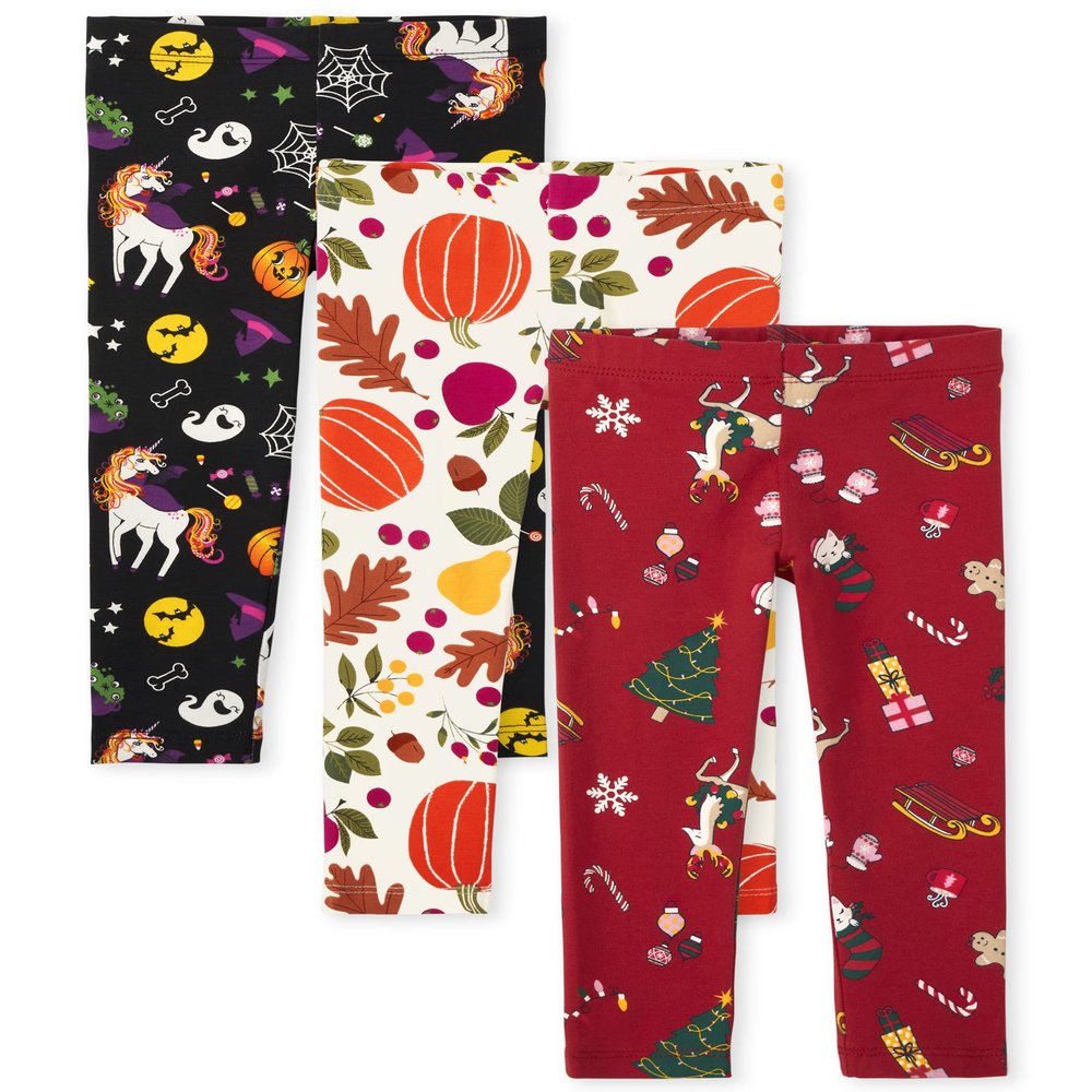 The Children's Place Baby Girls and Toddler Fashion Leggings, Halloween/Thanksgiving/Christmas 3 Pack, 18-24 Months US