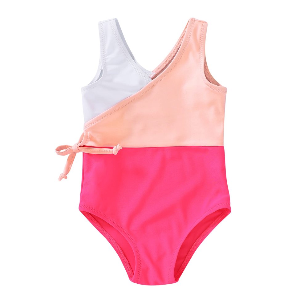 YOUNGER TREE Toddler Girl One Piece Swimsuit Color Block Stripe Swimwear Summer Beach Bathing Suit 12M-5T (12-18 Months, Red Pink)