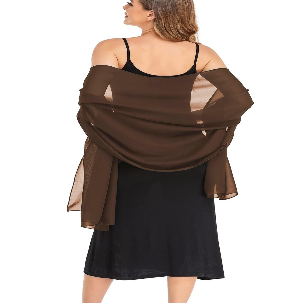 Pukguro Shawls and Wraps for Evening Dresses Sheer Chiffon Women Elegant Soft Silky Wraps Wedding Bridal Scarf Brown 79 * 26''
