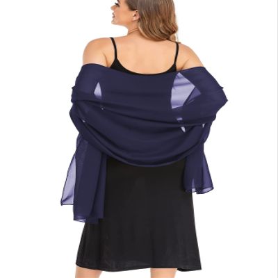 Pukguro Shawl Wraps for Women Chiffon Sheer Pashminas Soft Shawl Scarf for Wedding Evening Bridal Navy 79 * 26''