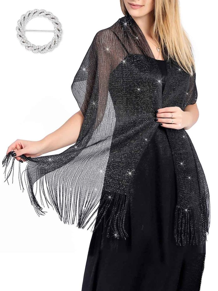 EASEDAILY Women's Shawls and Wraps for Evening Dresses Sparkling Wedding Scarf Fringe Bridal Capelet for Bride and Bridesmaid