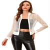 Allegra K Mesh Sheer Jacket for Women's See Through Long Sleeve Zip Up Bomber Jacket Small White view 1