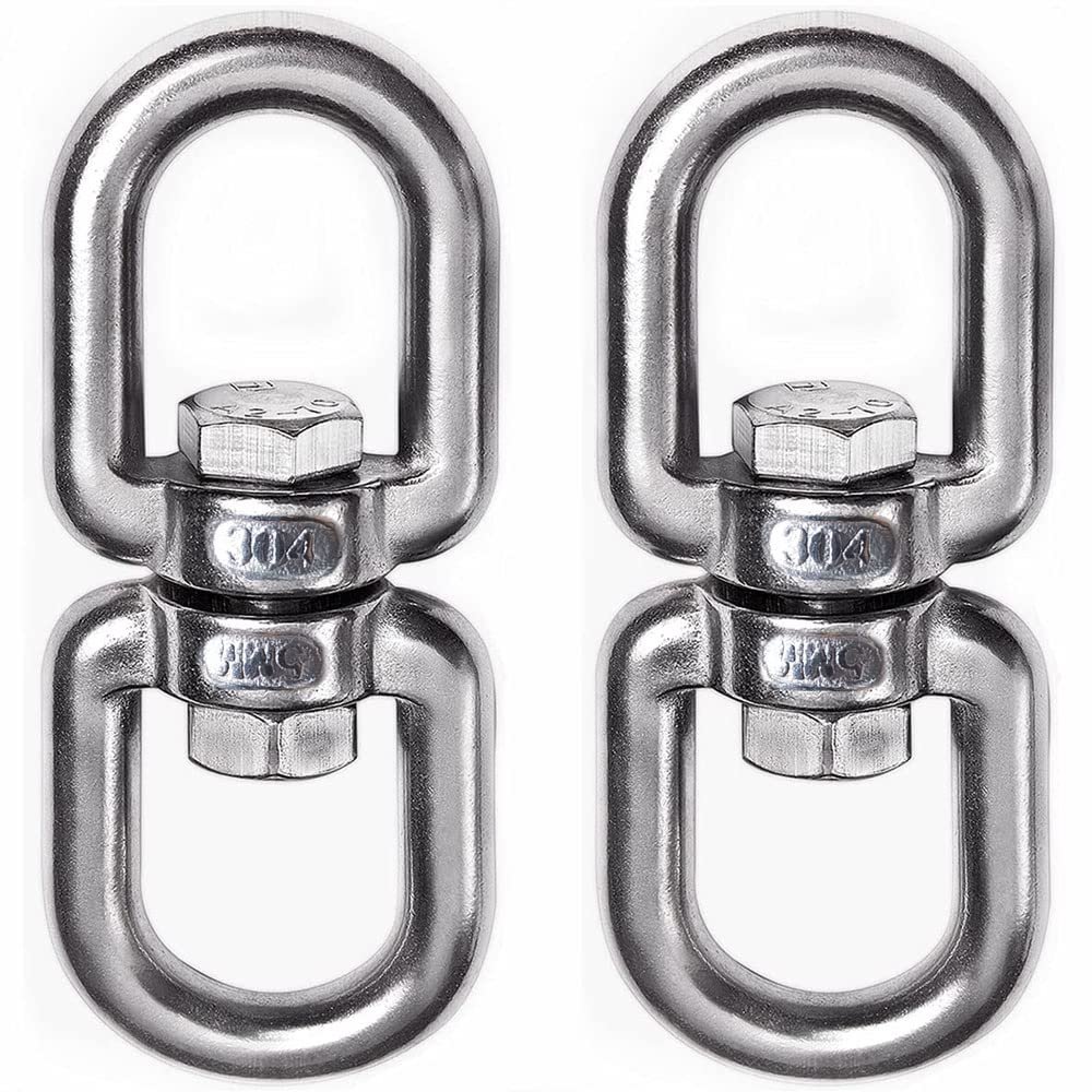 TOP-VIGOR 2pcs Swivel Hooks M5, Heavy Duty Double Ended Eye to Eye Hook-Swivel Shackle Ring Connector for Backpack, Key Ring, Camping, Hiking, Walking, Travel, Fishing etc