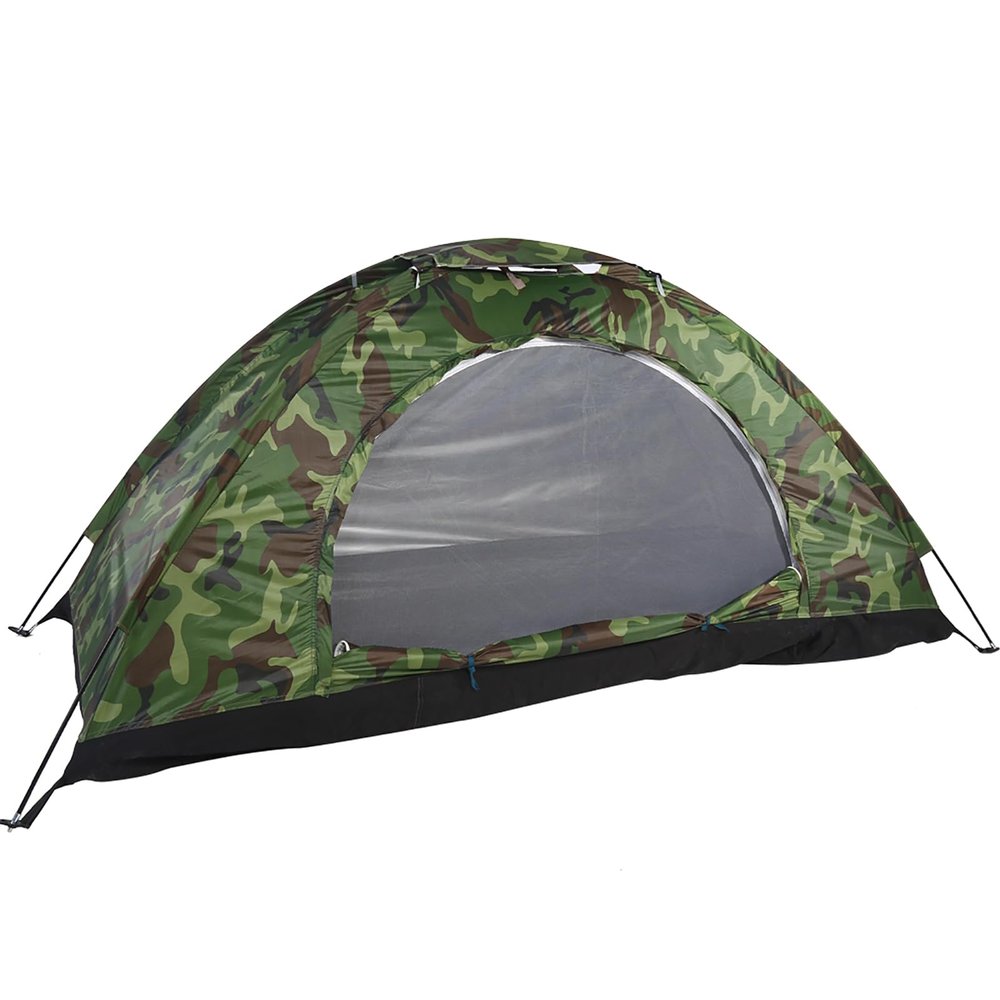 Gaeirt Camouflage 1 Person Dome Tent, Silver Coated Polyester, UV Protection, Waterproof, Portable, Lightweight, Ideal for Camping, Hiking, Beach, Fishing, Picnic
