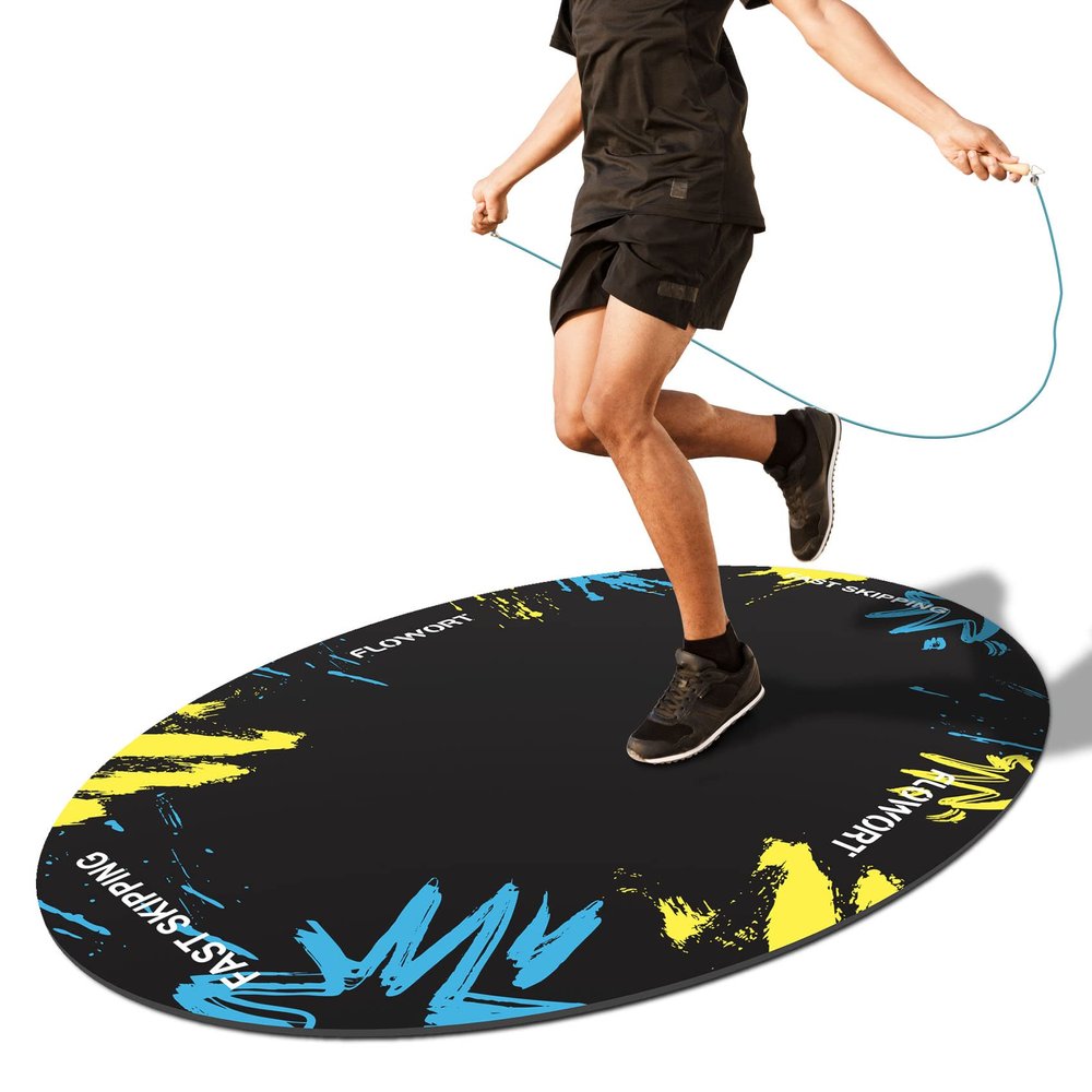 Flowort Jump Rope Mat Large Rubber Exercise Mat Indoor Outdoor Shock Absorbing Mat, Non-Slip Oval Design for Floor & Rope Protection, Workout Mats for Home Gym Flooring(Blue)