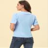 Allegra K Short Sleeve Chiffon Blouse for Women's Collared Casual Work Button Down Shirt Top Large Light Blue view 2