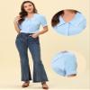 Allegra K Short Sleeve Chiffon Blouse for Women's Collared Casual Work Button Down Shirt Top Large Light Blue view 3