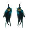 1-2PCS Gold Blue Retro Long Feather Earrings Dangle Drop Peacock Earrings Statement Bohemian Jewelry Leaves Stud Earrings for Women view 1