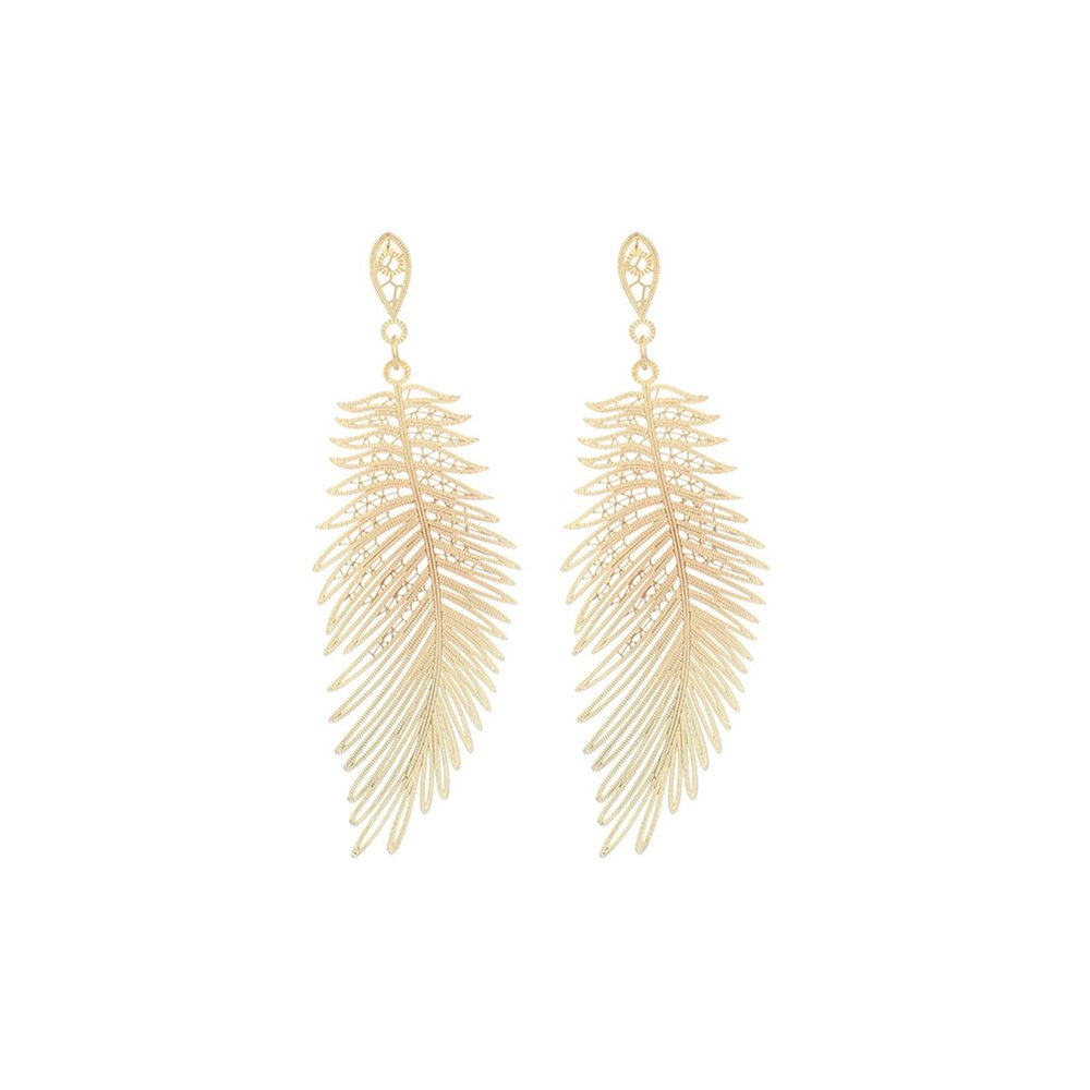 1-2PCS Gold Blue Retro Long Feather Earrings Dangle Drop Peacock Earrings Statement Bohemian Jewelry Leaves Stud Earrings for Women