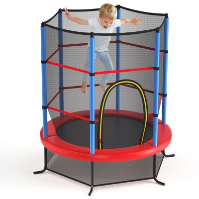 GYMAX Toddler Trampoline, 55 Trampoline for Kids with Bottom-to-Top All-Round Enclosure Net & Seamless Jumping Mat, ASTM Approved Easy Assembly Kids Mini Trampolines Indoor/Outdoor (Navy Blue)