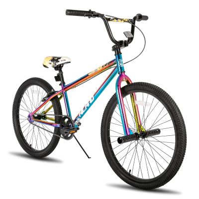 HH HILAND 24 inch BMX Bike for for Teen Bike and Adult Bikes, Beginner-Level BMX to Advanced Riders with 2 Pegs, Bicycles for Men and Women Rainbow
