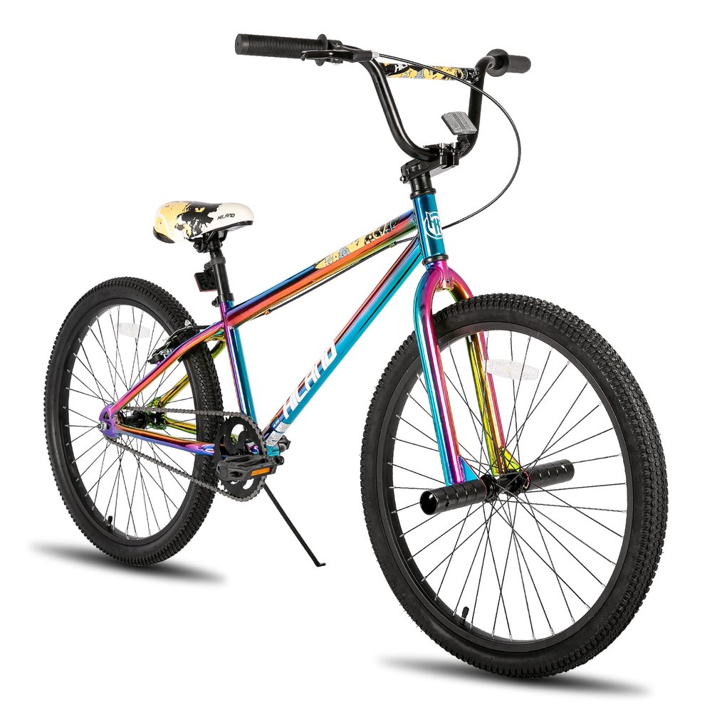 HH HILAND 24 inch BMX Bike for for Teen Bike and Adult Bikes, Beginner-Level BMX to Advanced Riders with 2 Pegs, Bicycles for Men and Women Rainbow
