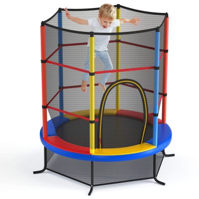 GYMAX Toddler Trampoline, 55 Trampoline for Kids with Bottom-to-Top All-Round Enclosure Net & Seamless Jumping Mat, ASTM Approved Easy Assembly Kids Mini Trampolines Indoor/Outdoor (Colorful)