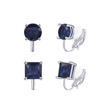 YOQUCOL 2 Pairs Clip On Earrings 8MM Blue Cubic Zirconia Crystal Non Pierced Clip On Stud Earrings For Women