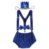 ODASDO Infant Baby Boy 1/2 Birthday Cake Smash Outfit, Half Way To One Six Months Party Set Cotton Diapder Cover Shorts Y-back Suspenders Prince Crown Bow Tie 4pcs Photoshooting Props Royal Blue 6M view 1