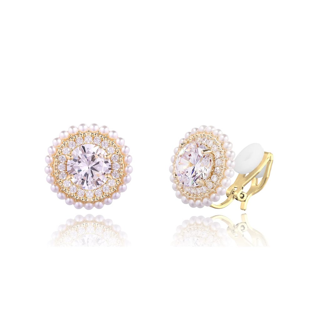 YOQUCOL Sunflower Shape 7MM Zirconia Crystal Golden Clip On Earrings Simulated Pearl Non Pierced Ears for Women