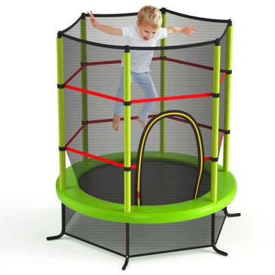 GYMAX Toddler Trampoline, 55 Trampoline for Kids with Bottom-to-Top All-Round Enclosure Net & Seamless Jumping Mat, ASTM Approved Easy Assembly Kids Mini Trampolines Indoor/Outdoor (Grass Green)