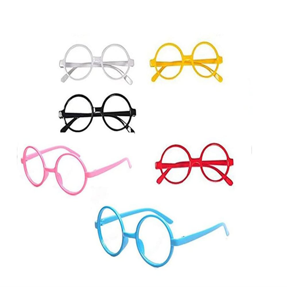 Fodattm 6PCS Children Kids Candy Colour Round Shape Fashion Cute Glasses Frame Without Lenses Nerdy Retro Glasses Party Supplies (Colour Random)