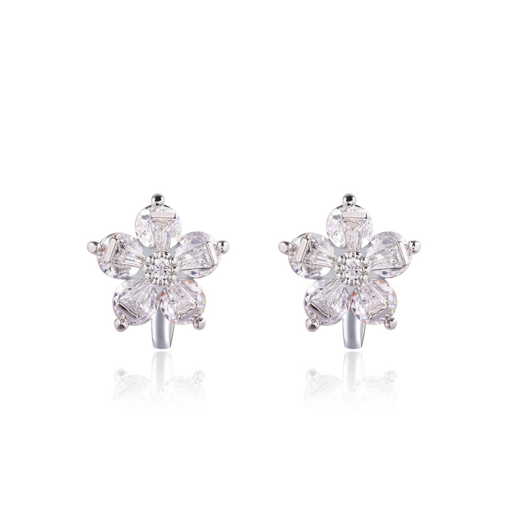 YOQUCOL Flower Snowflake Shape Cubic Zirconia Crystal Clip On Earrings Non Pierced Stud for Women
