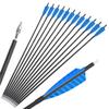 30 inch Archery Carbon Arrows Hunting Arrows with 4" Camo Feather Fletching 100 Grain Replaceable Points Targeting Practice Arrows Spine 500 for Recurve Bow Compound Bow Longbow (12 pcs, Light blue) view 1