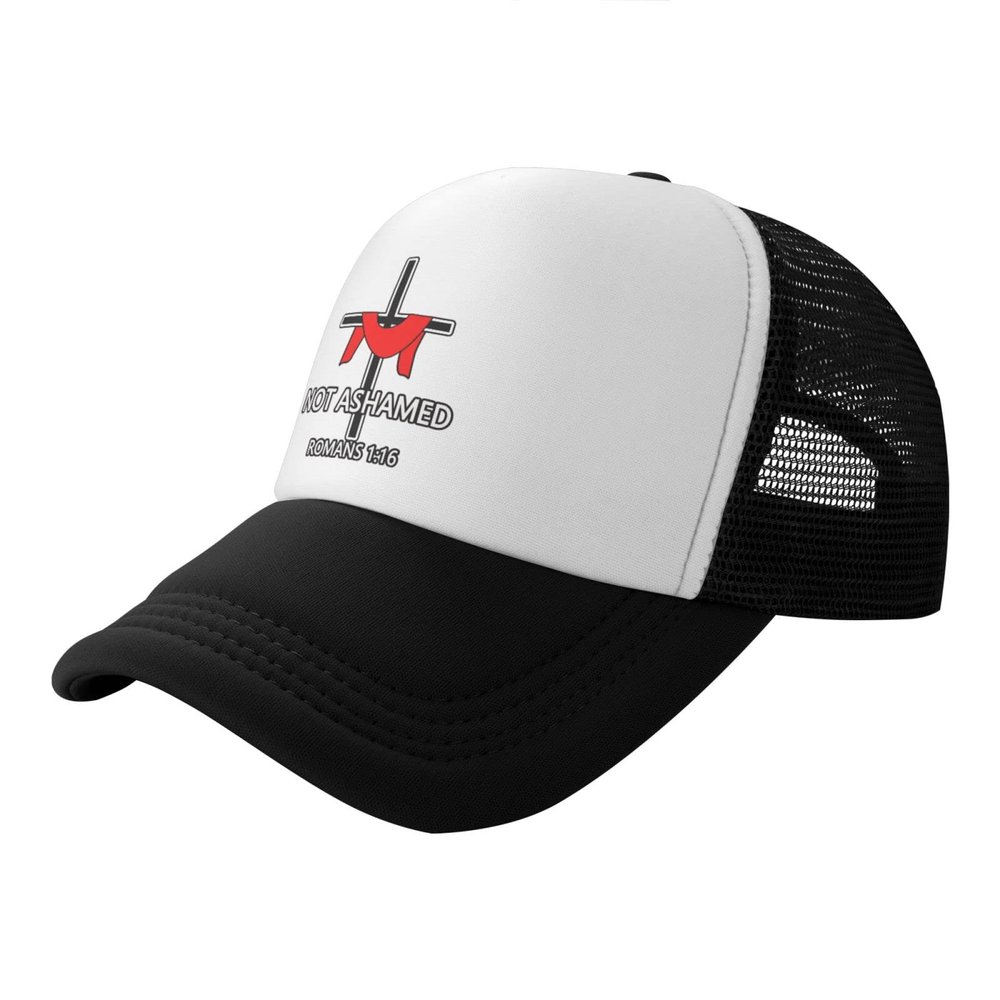 DARLEKS Not Ashamed Romans 1:16 Christian Baseball Cap Trucker Hat for Men and Women Adjustable Outdoor Mesh Snapback Hat Black
