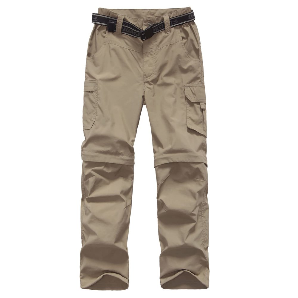 Boys Cargo Pants Kids Youth Hiking Pants Quick Dry Climbing Convertible Zip Off Casual Outdoor Trousers Khaki