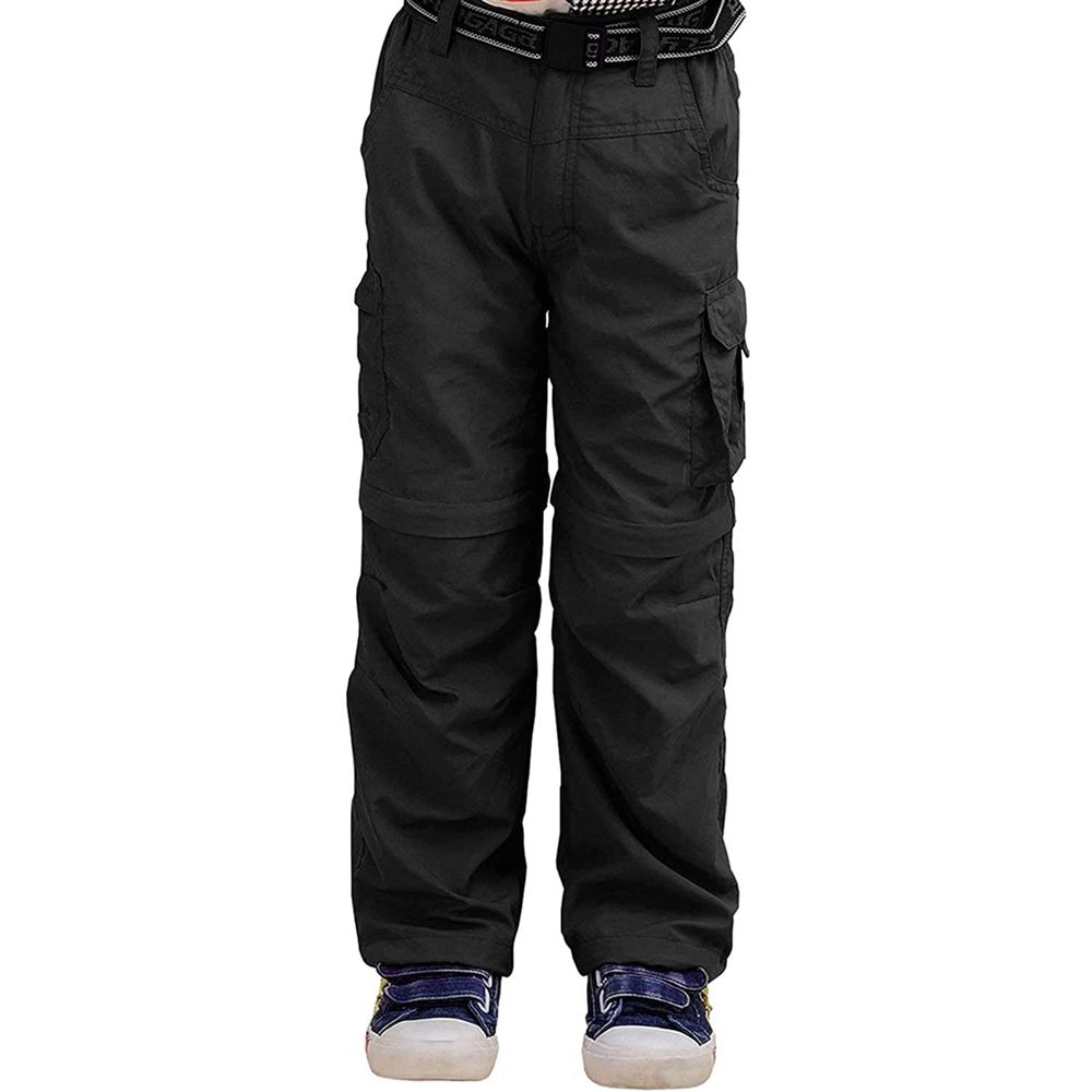 Boys Cargo Pants Kids Youth Hiking Pants Quick Dry Climbing Convertible Zip Off Casual Outdoor Trousers Black