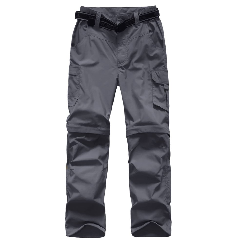 Boys Cargo Pants Kids Youth Hiking Pants Quick Dry Climbing Convertible Zip Off Casual Outdoor Trousers Gray