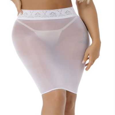 YONGHS Women's Shiny Sheer See-Through Tight Bodycon Pencil Micro Short Silk Stockings Mini Skirt White One Size