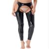 ACSUSS Womens Wet Look High Waist Cutout Leggings Crotchless Open Butt Patent Leather Skinny Pants Clubwear Black 3X-Large view 2