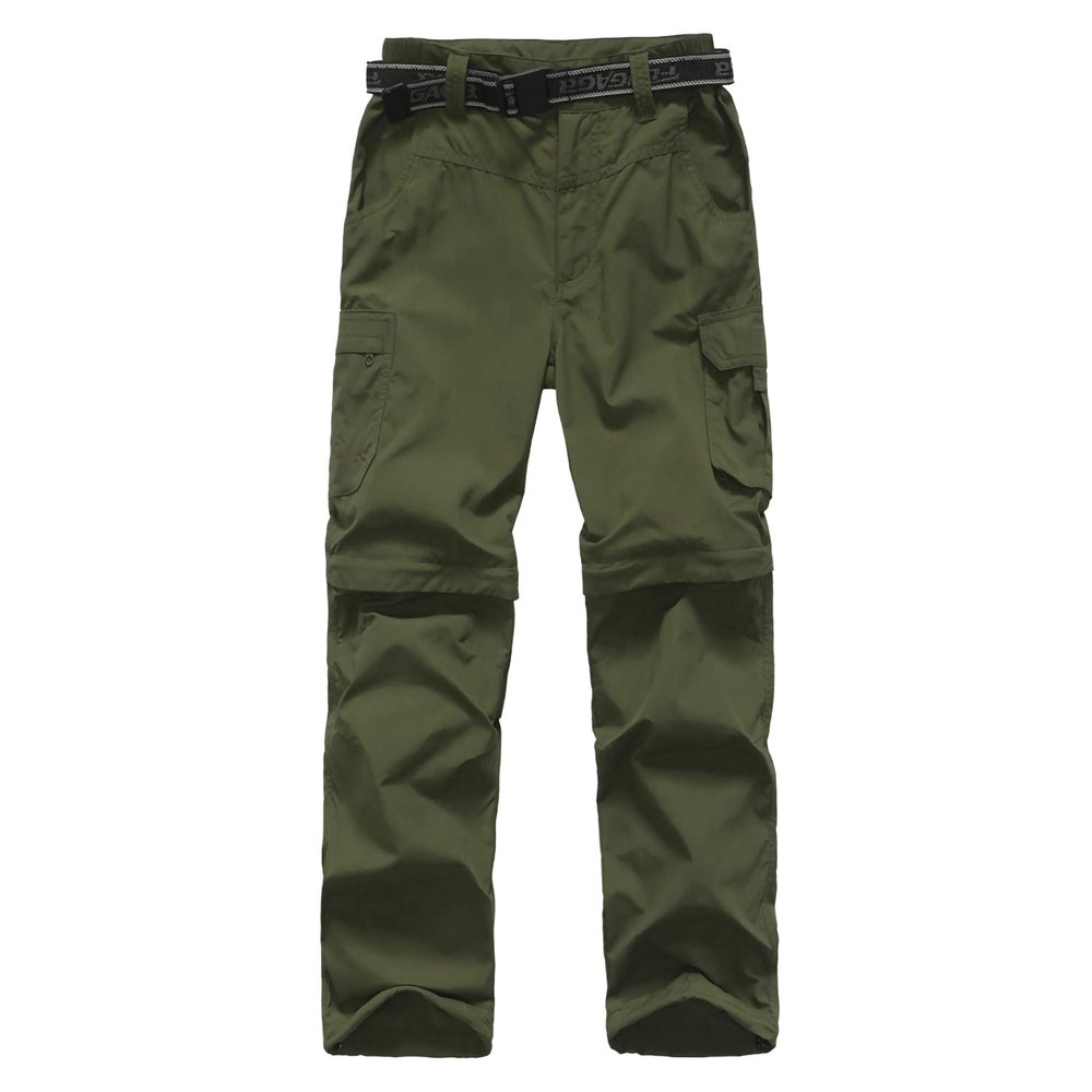 Boys Cargo Pants Kids Youth Hiking Pants Quick Dry Climbing Convertible Zip Off Casual Outdoor Trousers Army Green