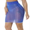 YONGHS Women's Shiny Sheer See-Through Tight Bodycon Pencil Micro Short Silk Stockings Mini Skirt Blue One Size view 3