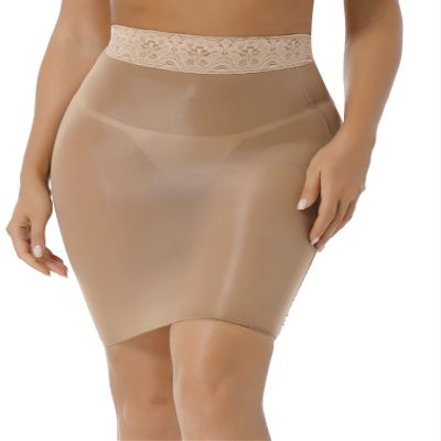 YONGHS Women's Shiny Sheer See-Through Tight Bodycon Pencil Micro Short Silk Stockings Mini Skirt Nude One Size