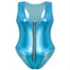 LiiYii Women's Liquid Metallic Glitter One Piece Zip Front Swimsuit Shiny Solid High Cut Beachwear Sky Blue One Size view 3