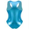 LiiYii Women's Liquid Metallic Glitter One Piece Zip Front Swimsuit Shiny Solid High Cut Beachwear Sky Blue One Size view 4