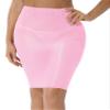 YONGHS Women's Shiny Sheer See-Through Tight Bodycon Pencil Micro Short Silk Stockings Mini Skirt Pink One Size view 1