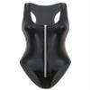 LiiYii Women's Liquid Metallic Glitter One Piece Zip Front Swimsuit Shiny Solid High Cut Beachwear Black One Size view 3