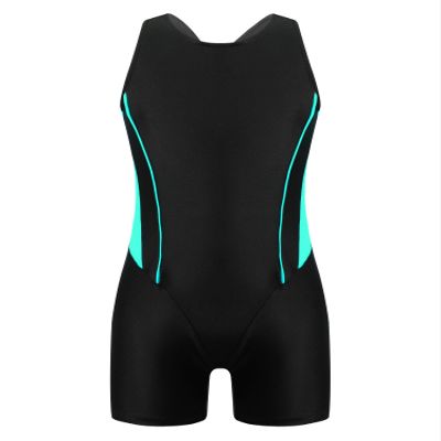 Nikiikoo Kids Girls Athletic One Piece Boyleg Swimsuit Racerback Cutout Rashguard Surfing Bathing Suit Green,Black 12 Years