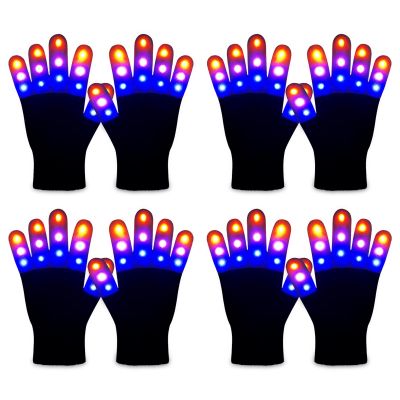 ONEREED 4 Pairs LED Gloves Light up Gloves for Kids Girls Boys Toys Age 3-12 Years Old Cool Fun Toys Christmas Gifts Easter Birthday Carnival Party Halloween costumes