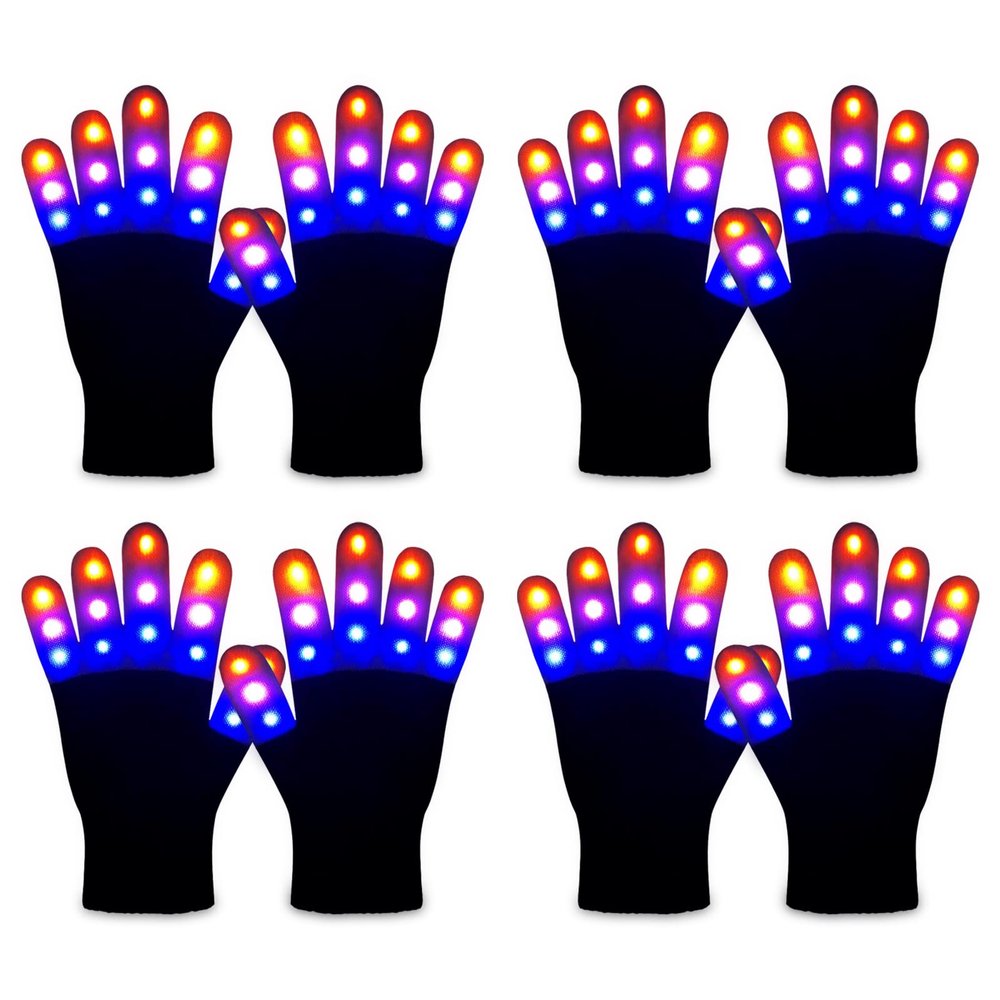 ONEREED 4 Pairs LED Gloves Light up Gloves for Kids Girls Boys Toys Age 3-12 Years Old Cool Fun Toys Christmas Gifts Easter Birthday Carnival Party Halloween costumes