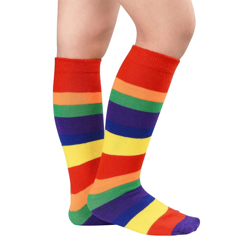 Kids Soccer Socks Toddler Knee High Socks Stripes Sport Cotton Uniform Tube Stocking For Boys Girls 1 Pack Rainbow
