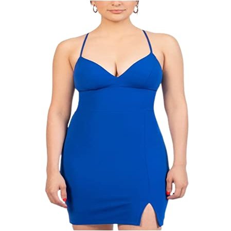 B Darlin Womens Blue Stretch Spaghetti Strap V Neck Above The Knee Party Body Con Dress 15