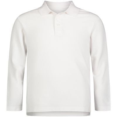Izod Boys School Uniform Adaptive Long Sleeve Shirt, Velcro Closure & Faux Buttons, Comfortable Pique Fabric Polo, White, 10-12 US