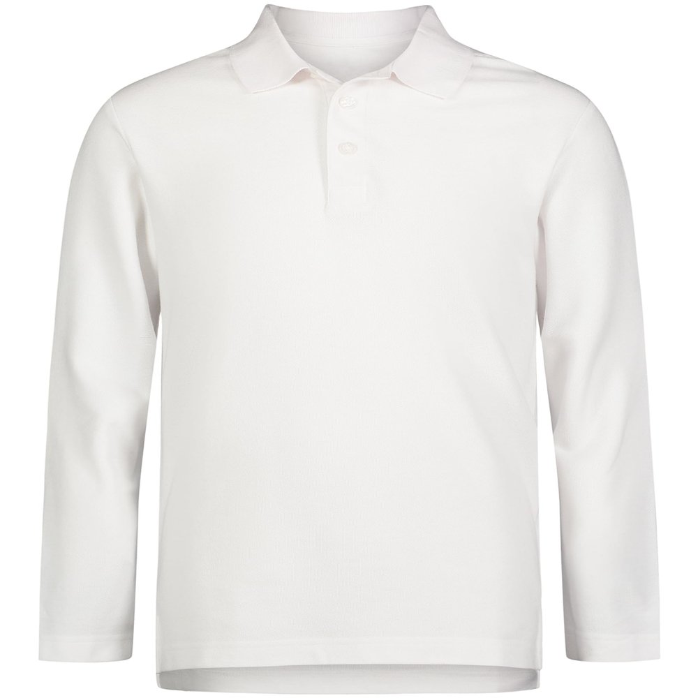 Izod Boys School Uniform Adaptive Long Sleeve Shirt, Velcro Closure & Faux Buttons, Comfortable Pique Fabric Polo, White, 10-12 US