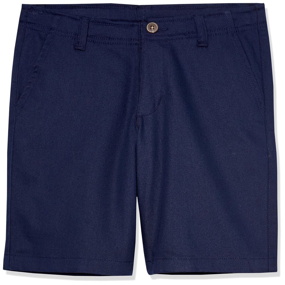 Izod Boys' School Uniform Adaptive Chino Shorts with Adjustable Waistband, Velcro Closure, and Faux Buttons, Navy, 4