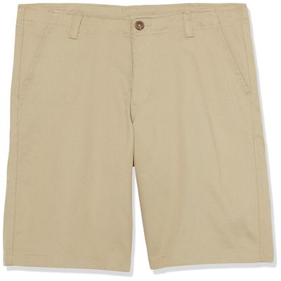 Izod Boys' School Uniform Adaptive Chino Shorts with Adjustable Waistband, Velcro Closure, and Faux Buttons, Khaki, 8