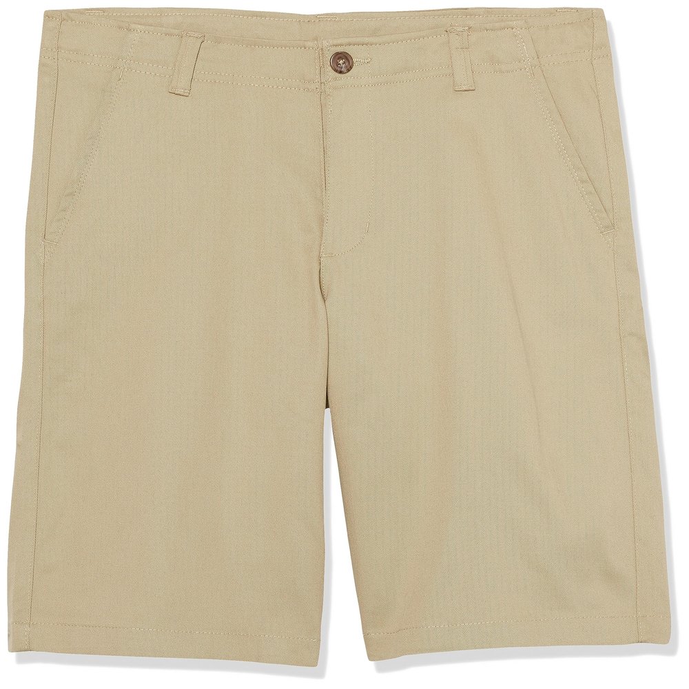 Izod Boys' School Uniform Adaptive Chino Shorts with Adjustable Waistband, Velcro Closure, and Faux Buttons, Khaki, 8