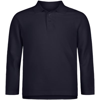Izod Boys' School Uniform Adaptive Long Sleeve Pique Polo with Velcro Closure, Navy, 10-12 Husky