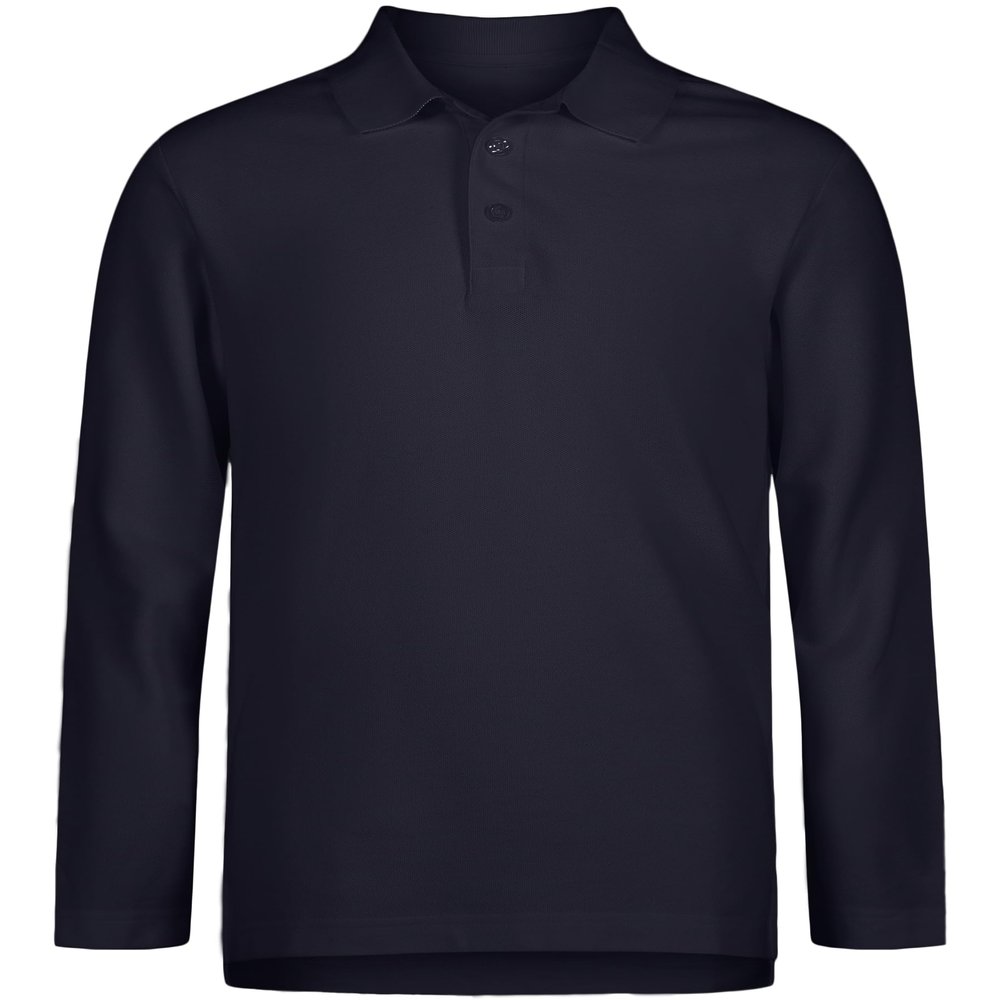 Izod Boys' School Uniform Adaptive Long Sleeve Pique Polo with Velcro Closure, Navy, 10-12 Husky