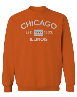 0475. Retro Vintage Graphic Chicago City Illinois Flag Men's Crewneck Sweatshirt (Orange Large)
